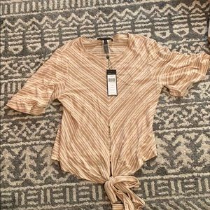 Beige and white pattern tie blouse NWT